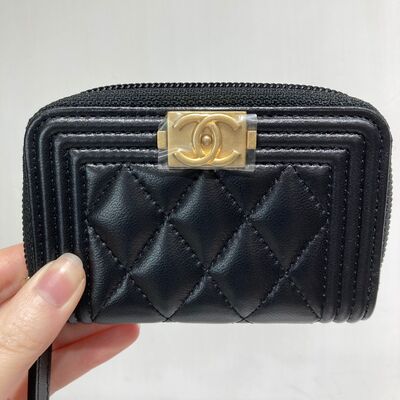 Chanel Boy Zip Coinholder Black Lamb Gold