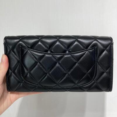 Chanel Classic Long Wallet Lamb Black Gold