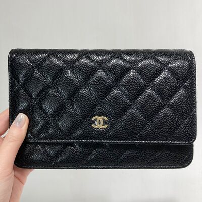 Chanel Classic Wallet On Chain Cow Black Gold