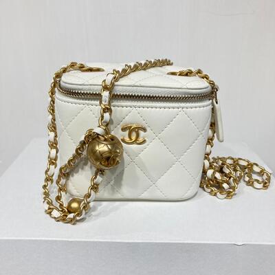 Chanel Small Vanity with Chain White Lamb