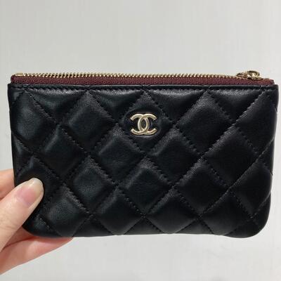 Chanel Classic Zip Pouch Lamb Black Gold