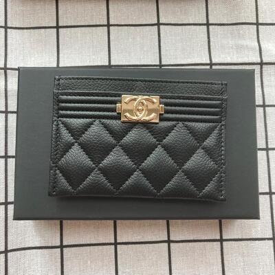 Chanel Boy Cardcase Cow Black Gold