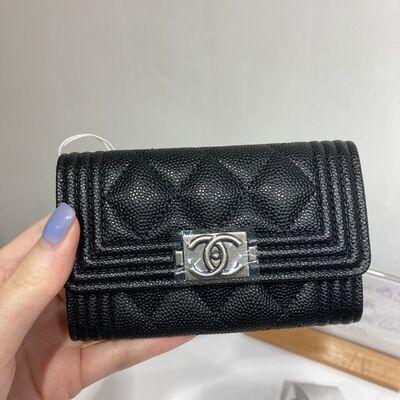 Chanel Boy Flap Cardholder Cow Black Silver