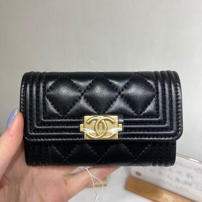 Chanel Boy Flap Cardholder Lamb Black Gold