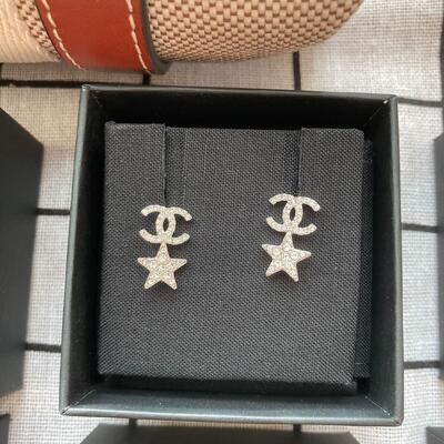 Chanel CC Drop Star Silver Earring M