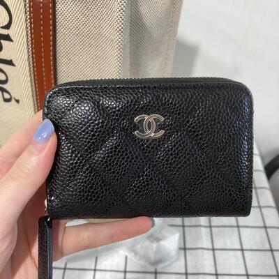 Chanel Classic Zip Coinholder Cow Black Silver