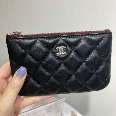 Chanel Classic Zip Pouch Lamb Black Silver