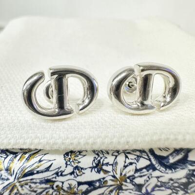 Dior CD Navy Stud Earring Silver