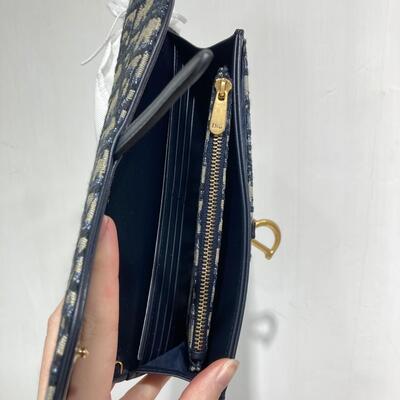 Dior Long Saddle Wallet with Chain Oblique Blue