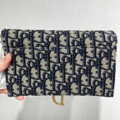 Dior Long Saddle Wallet with Chain Oblique Blue
