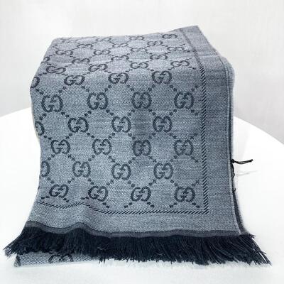 Gucci Jacquard Pattern Knitted Scarf Black Grey