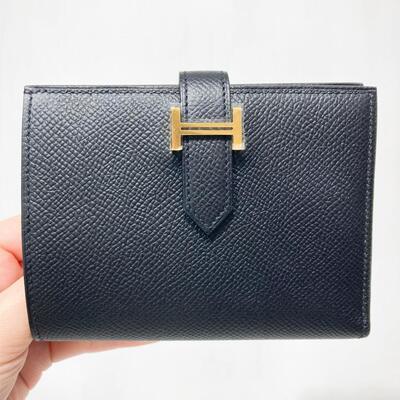 Hermes Bearn Compact Wallet Epsom Black Gold