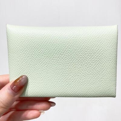 Hermes Calvi Card Holder Epsom Calf White Green