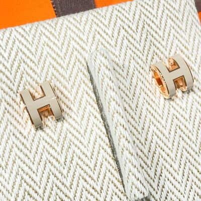 Hermes Mini Pop H Earring Rose Gold Light Grey (Marron Glace)