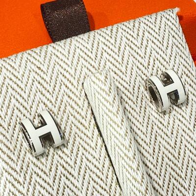 Hermes Mini Pop H Earring Silver White