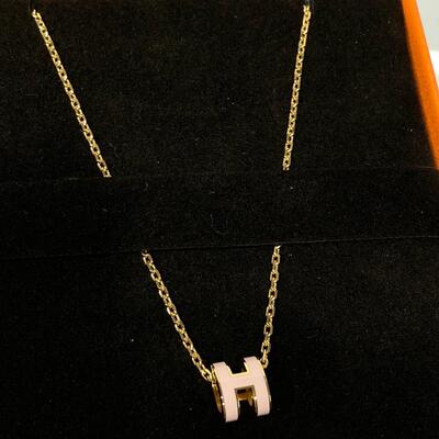 Hermes Mini Pop H Necklace Gold Pink