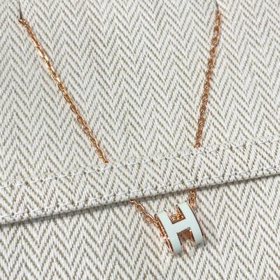 Hermes Mini Pop H Necklace Rose Gold White