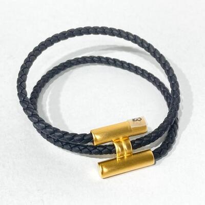 Hermes Tournis Tresse Bracelet Gold Black T3