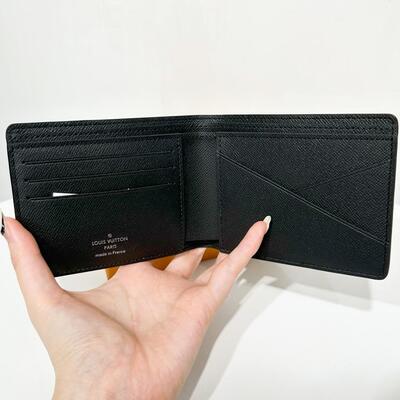 LV Multiple Wallet Taiga Leather Silver Logo Black