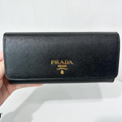 Prada Long Saffiano Leather Wallet Black