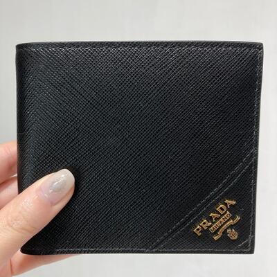 Prada Mens Wallet Black Logo Gold