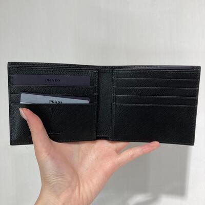Prada Mens Wallet Black Logo Gold