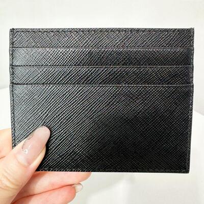 Prada Saffiano Leather Cardholder Black Triangle Gold