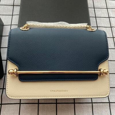 Strathberry East West Mini Burgundy Navy Vanilla