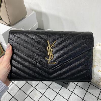 YSL Wallet On Chain Large Black Gold