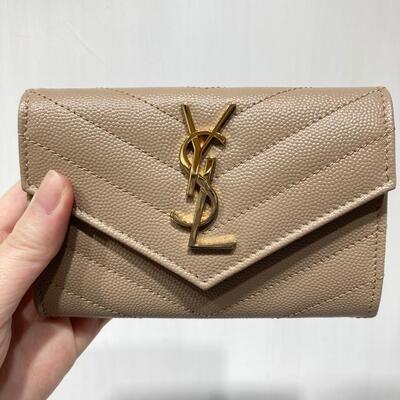 YSL Monogram Coin Purse Beige Gold