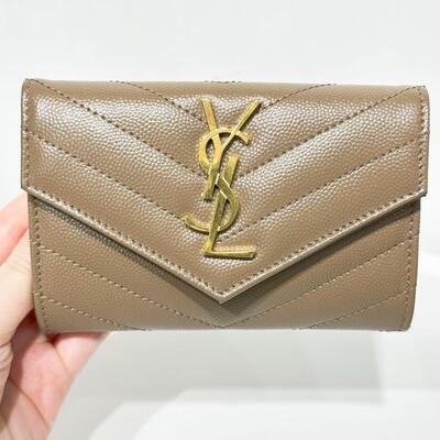 YSL Monogram Coin Purse Taupe Gold