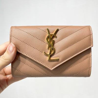 YSL Monogram Coin Purse Vintage Peach Gold