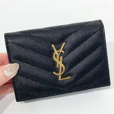 YSL Monogram Flap Cardholder Black Gold