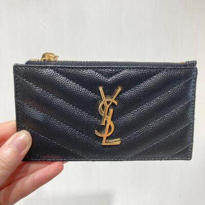 YSL Monogram Zip Cardcase Black Gold