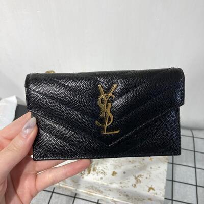 YSL Monogram Zip Flap Cardholder Black Gold