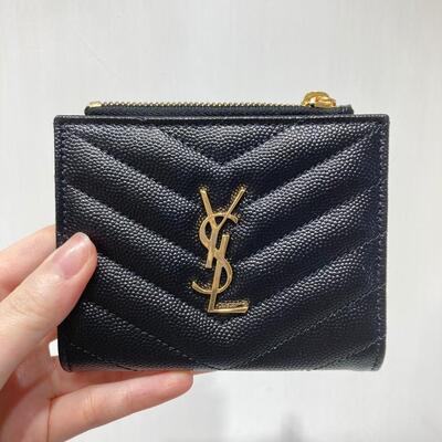 YSL Top Zip ID Wallet Black Gold