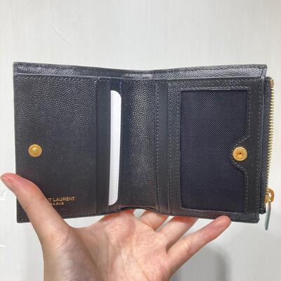 YSL Top Zip ID Wallet Black Gold