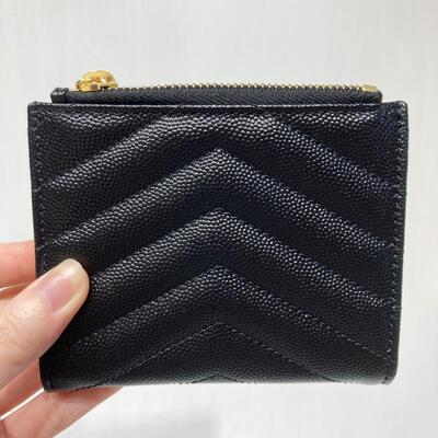 YSL Top Zip ID Wallet Black Gold