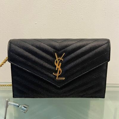 YSL Wallet On Chain Small Black Gold